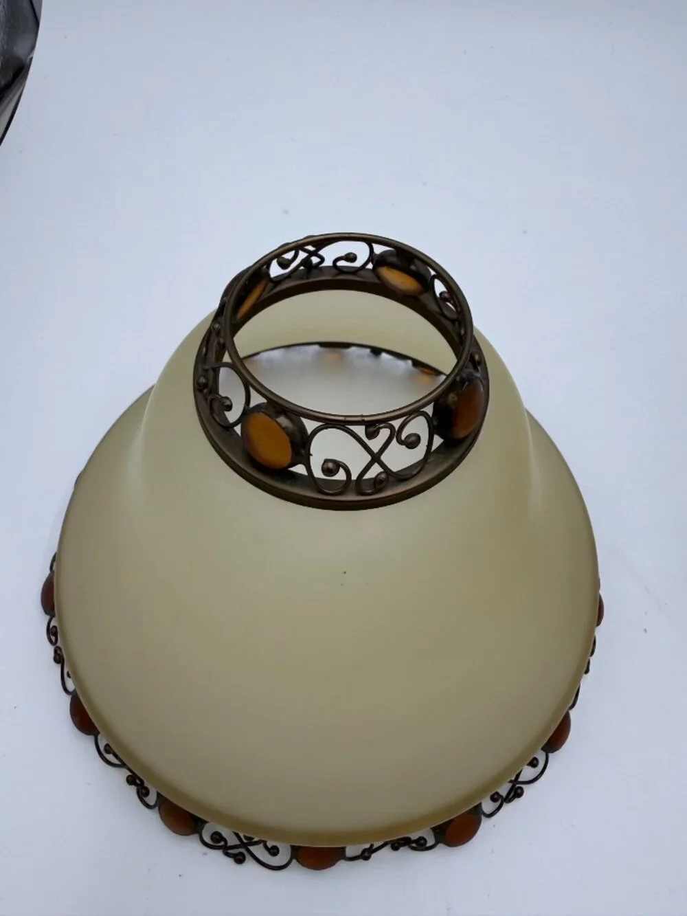Party Lite Fairy Lamp Amber Glass Beaded Frosted Shade  Candle Holder